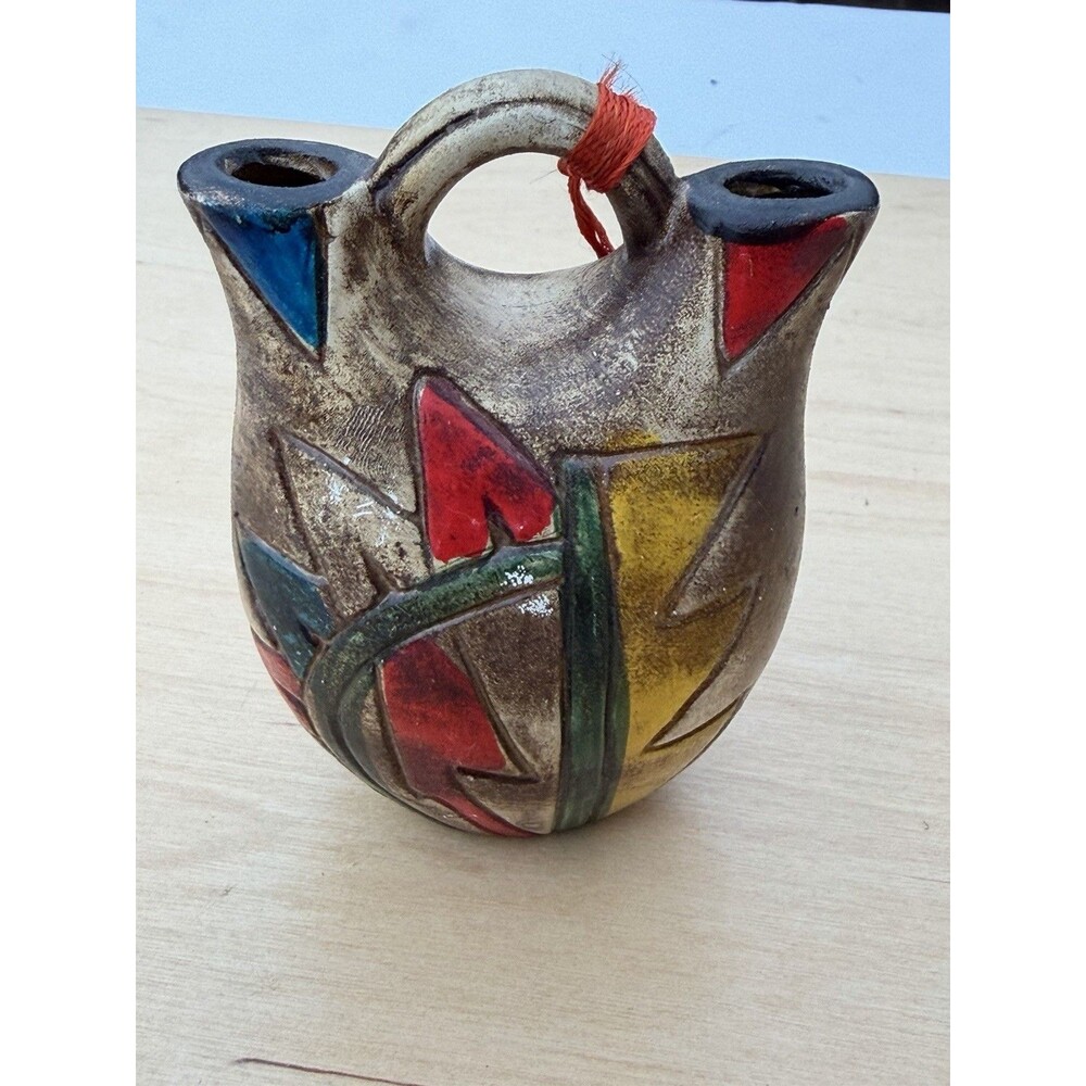 Vintage 1960S Native American Style Double Spout Wedding Vase ￼